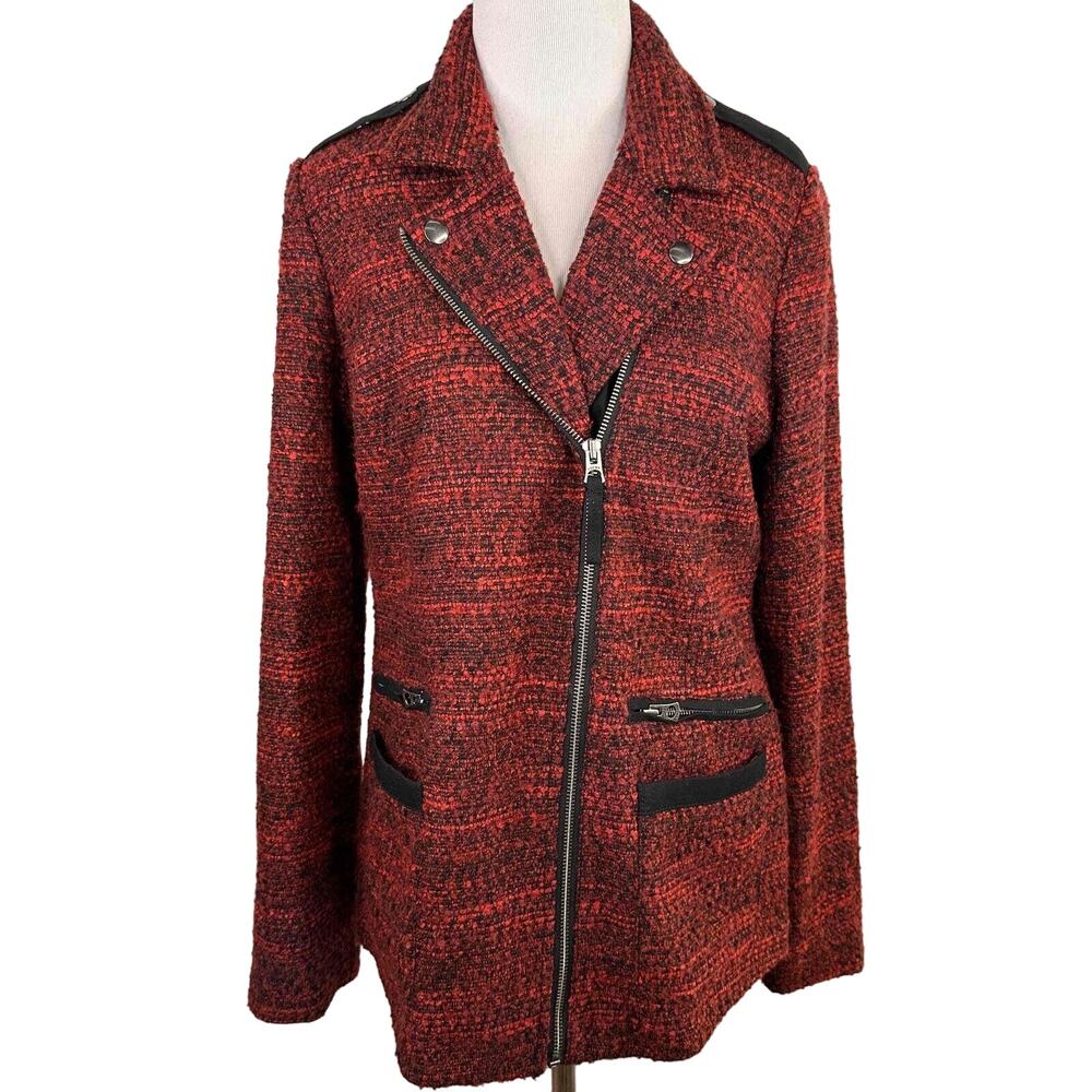 Lucky Brand Red Black Tweed Women's Jacket Size Small